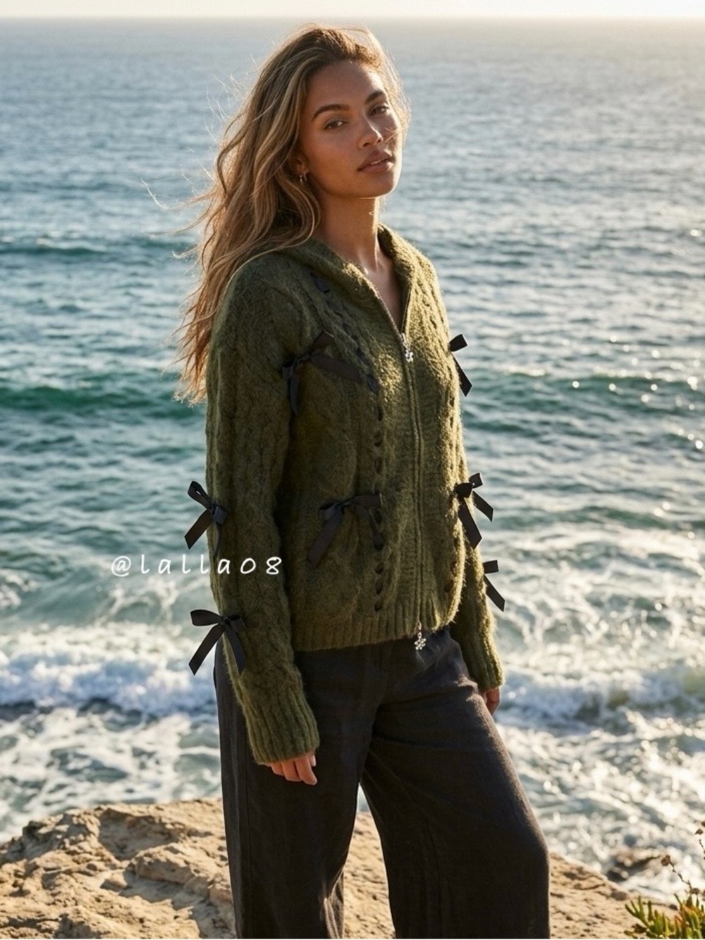 Lisa Says Gah Cable Knit Zip Up Sweater Cardigan